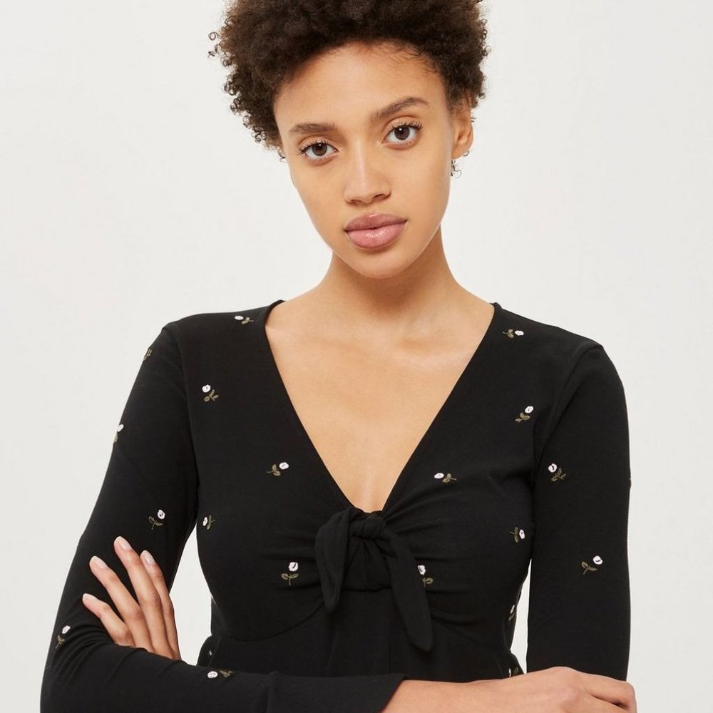 Topshop Embroidered Floral Crop Top